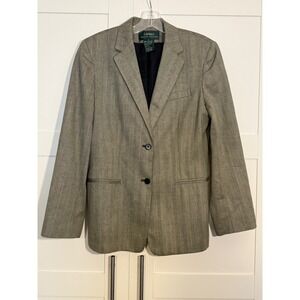 Lauren Ralph Lauren Women's Gray Herringbone Blazer Suit Jacket Sz 6 equestrian